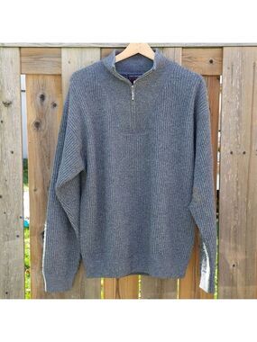 VINTAGE Christopher Rand 1/4 Zip Men's Medium 100% Lambs wool Layering Grey Wool